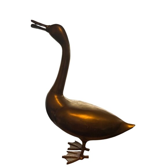 Vintage MCM Brass Standing Life Size Goose or Duck Statue Large 15" Tall 3.5 Lbs